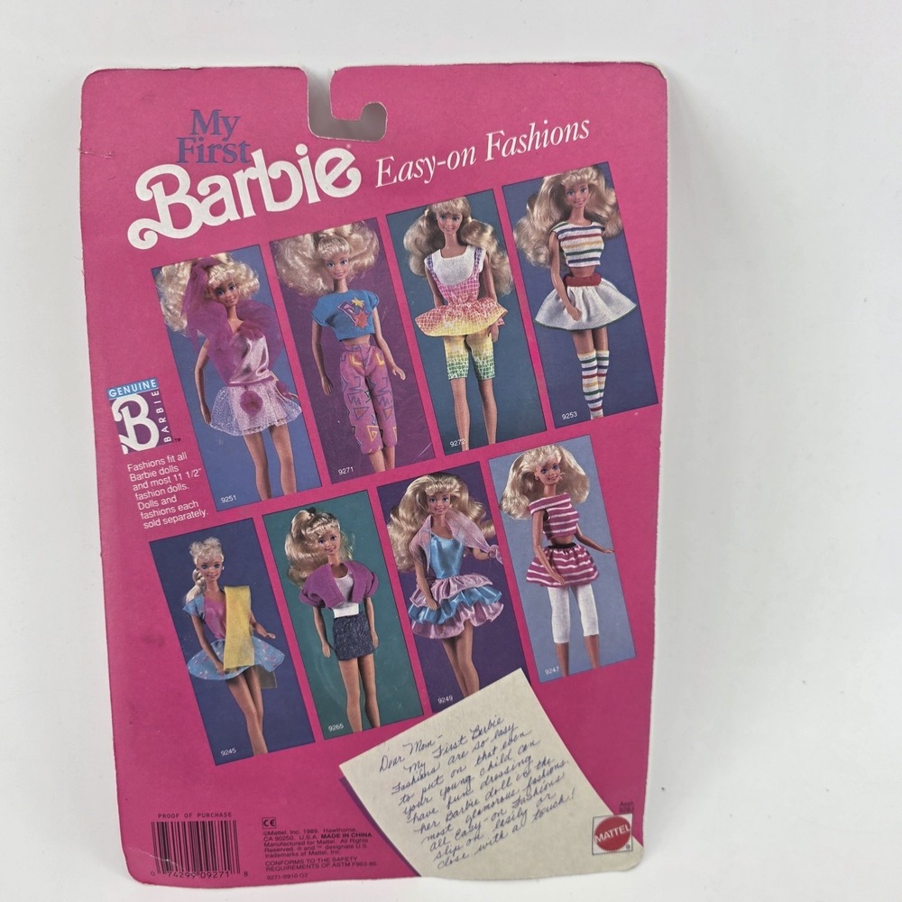 NIP VINTAGE 1989 EASY-ON MY FIRST BARBIE FASHIONS COLLECTIBLE‎ OUTFIT MATTEL - Picture 2 of 2